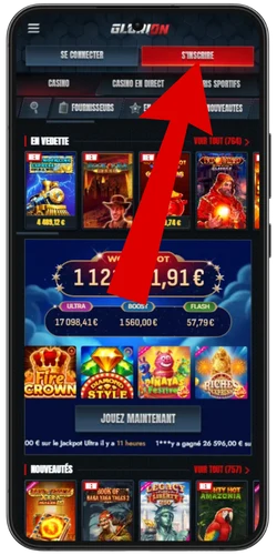 Bouton S'inscrire mis en avant sur la page d'accueil de Glorion Casino