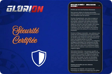 Infographie officielle Glorion Casino sur le chiffrement TLS et les audits RNG

